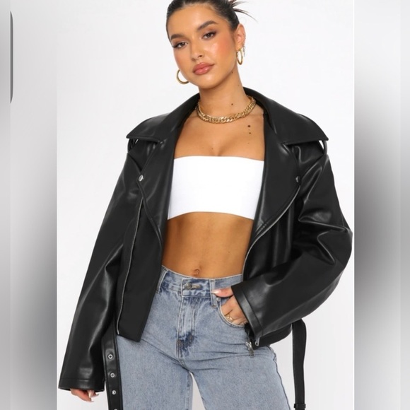 White Fox Boutique Black Leather Biker Jacket - Picture 2 of 6